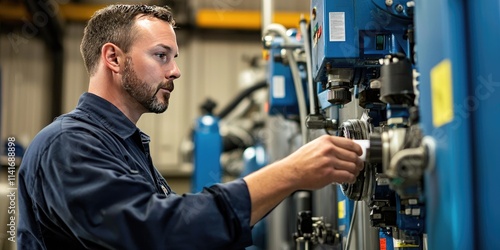 A technician conducting a quality check on machinery, ensuring everything operates optimally. photo