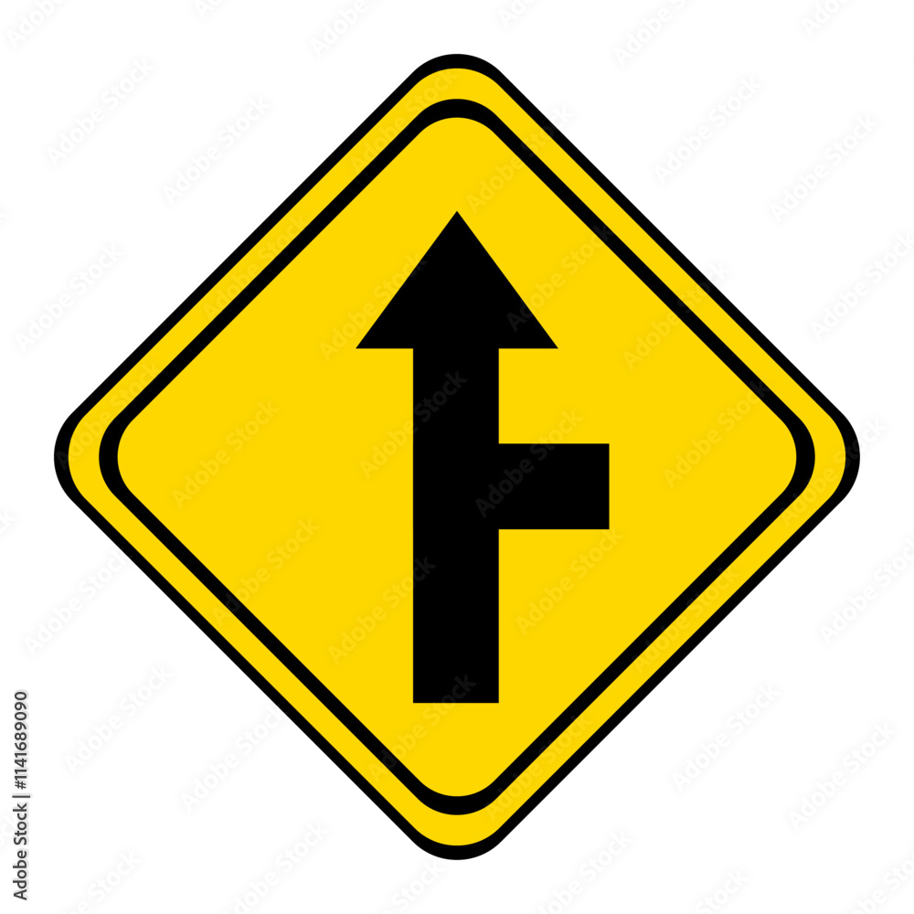 warning road sign on a yellow and black board in the shape of a rhombus. the road straight with a dead end. warning road sign on a yellow and black board in the shape of a rhombus. the road straight with a dead end.