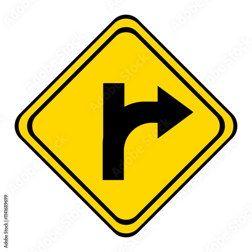 Free Download the road turn or curve with a dead end if straight. warning road sign on a yellow and black board in the shape of a rhombus. - GFXLoad