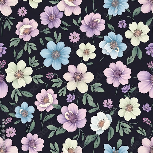 Wallpaper Mural Pastel Floral Seamless Pattern: A delicate and charming pattern featuring pastel-colored flowers and leaves, perfect for adding a touch of whimsy and elegance to any project.  Torontodigital.ca
