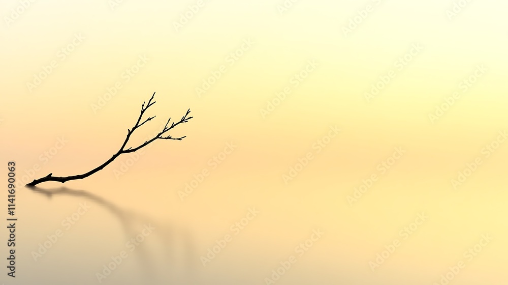 Obraz premium Delicate branch rests quietly on soft gold gradient closeup photo. AI Generated