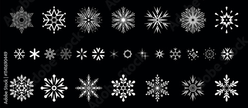 Snowflakes icon collection. Graphic modern black and white ornament