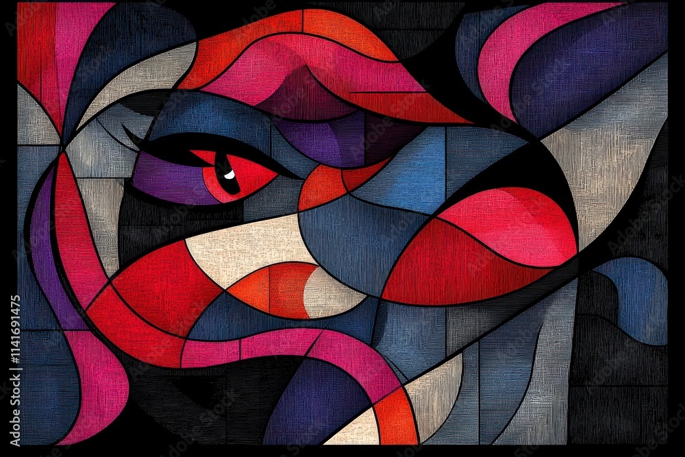 Fototapeta premium Artistic abstract design featuring a vibrant composition with bold colors and geometric shapes, creating an eye-catching and emotive appearance.