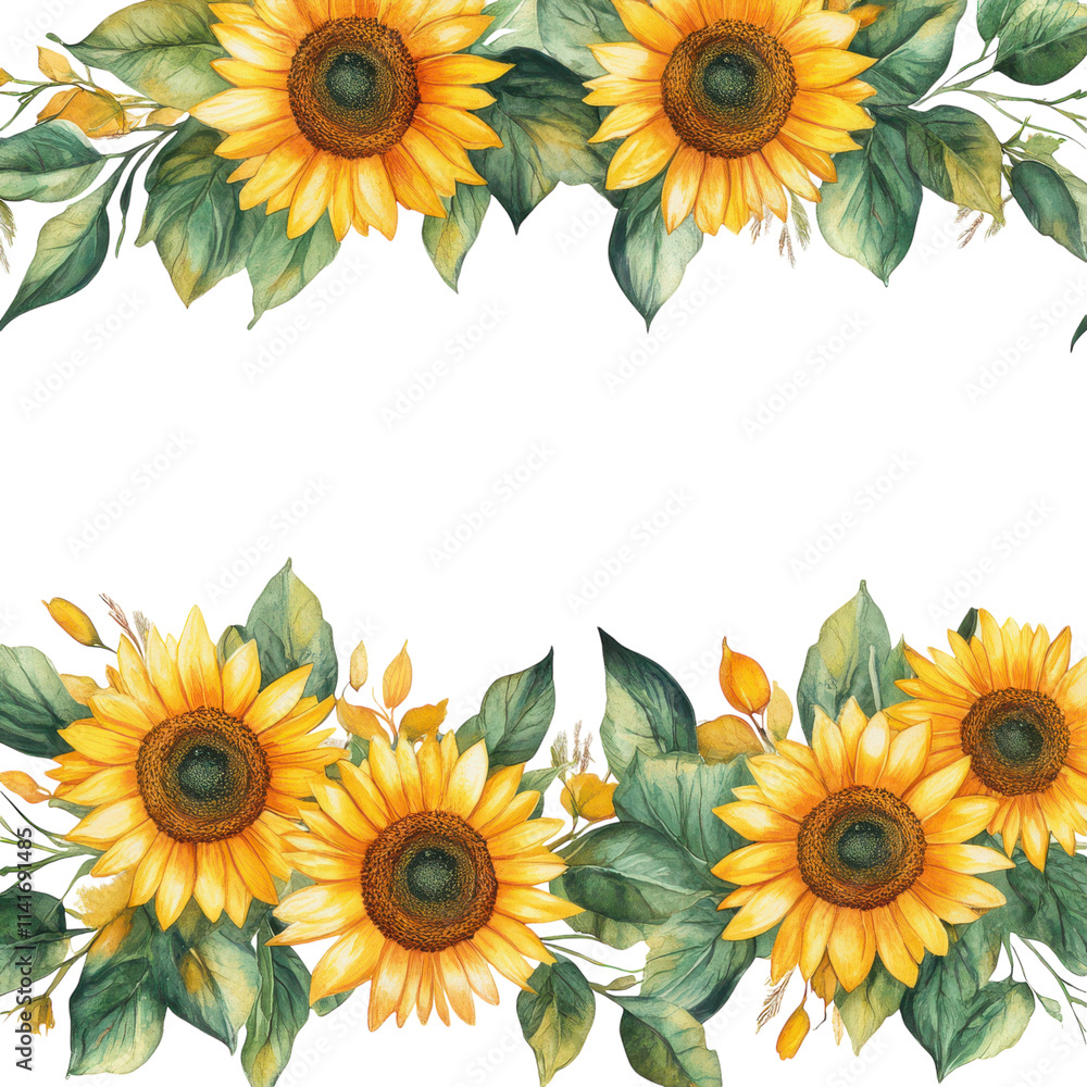 Sunflower Watercolor Style Seamless Footer Design Transparent Background Sunflower Watercolor Style Seamless Footer Design Transparent Background