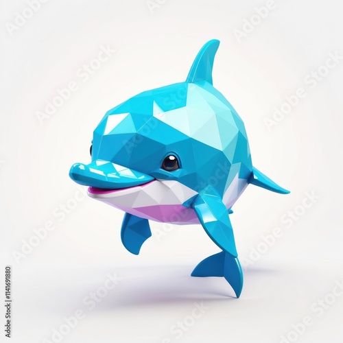 Low Poly Dolphin 3d Pixel Cartoon Characters on white background photo