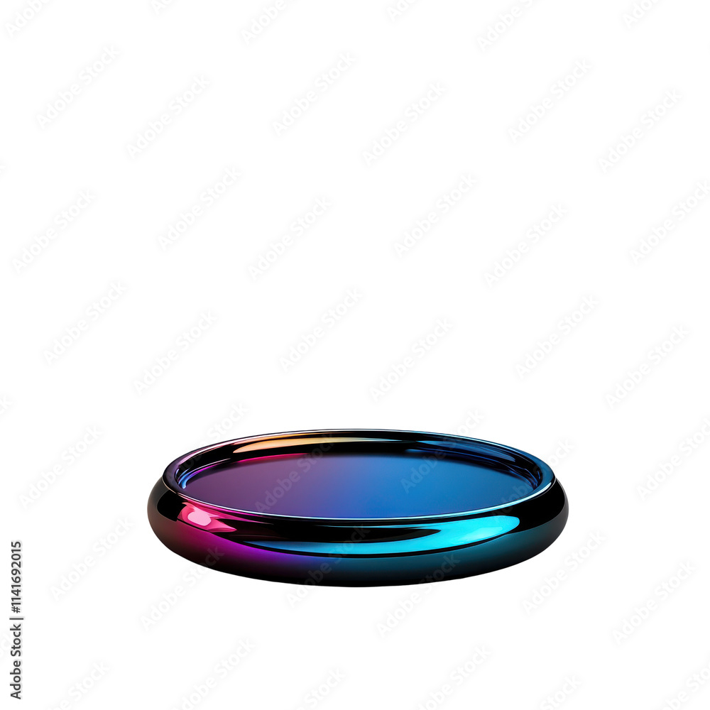Modern reflective circular tray with gradient colors isolated on transparent background Modern reflective circular tray with gradient colors isolated on transparent background