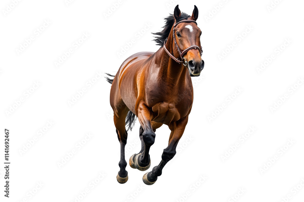 Beautiful brown horse running forward isolated on transparent background Beautiful brown horse running forward isolated on transparent background