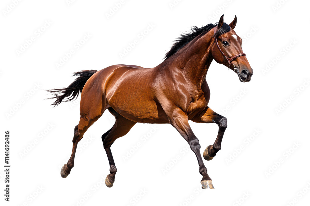 Beautiful brown horse running forward isolated on transparent background Beautiful brown horse running forward isolated on transparent background
