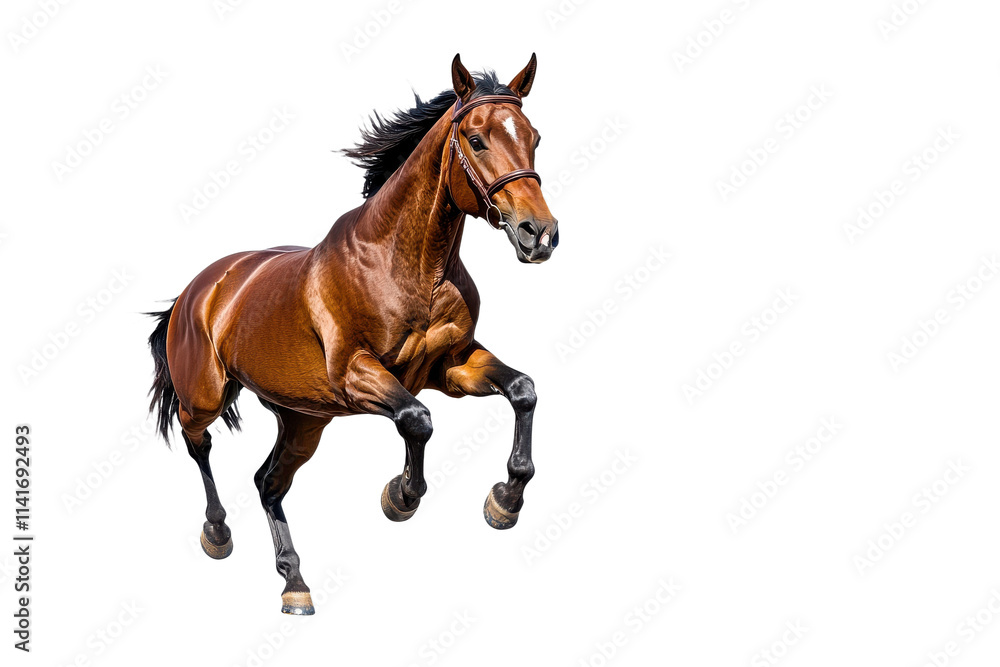 Beautiful brown horse running forward isolated on transparent background Beautiful brown horse running forward isolated on transparent background