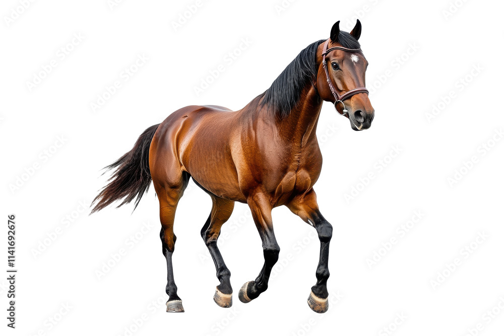 Beautiful brown horse running forward isolated on transparent background Beautiful brown horse running forward isolated on transparent background