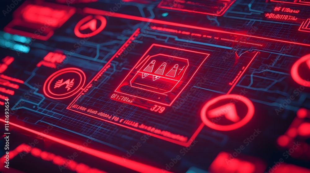 Futuristic Red Digital Interface with Data Futuristic Red Digital Interface with Data