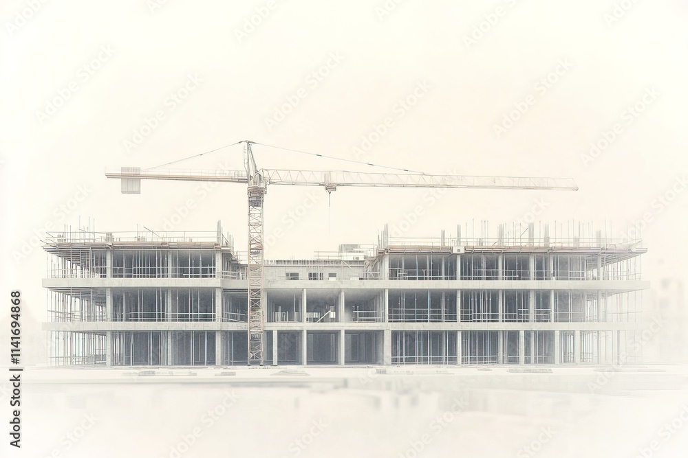 Under construction hospital building with crane and scaffolding Under construction hospital building with crane and scaffolding