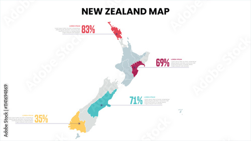 New Zealand Modern Map Percentage Infographic Template Detailed infographic map of New Zealand