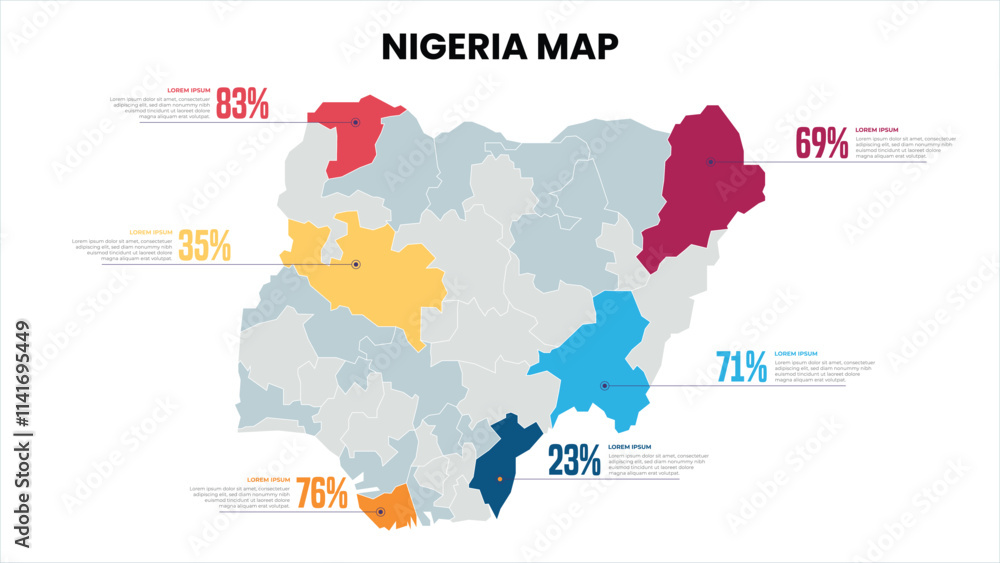 Naklejka premium Nigeria Modern Map Percentage Infographic Template Detailed infographic map of Nigeria