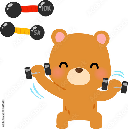 ダンベルを持って筋トレするクマのキャラクター