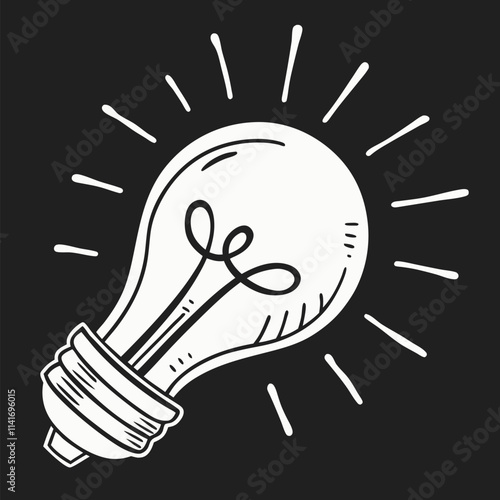 A lightbulb icon symbolizing innovation, with a glowing effect, on a solid black background Illustrator Artwork