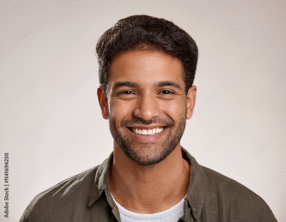 Fototapeta premium Smiling Hispanic Man Headshot in Studio