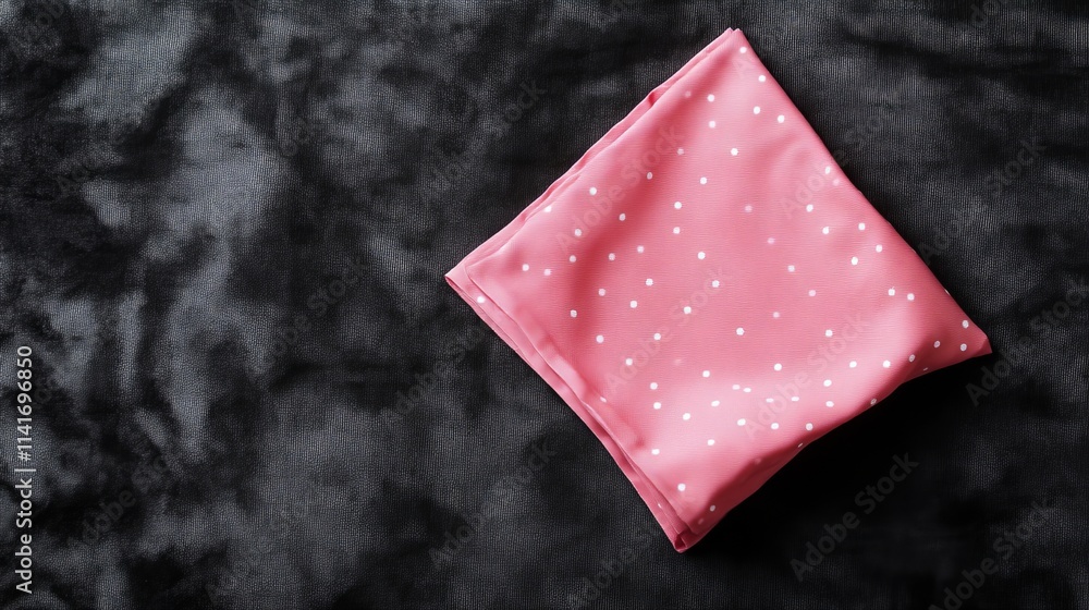 Pink polka dot fabric on dark textured Pink polka dot fabric on dark textured