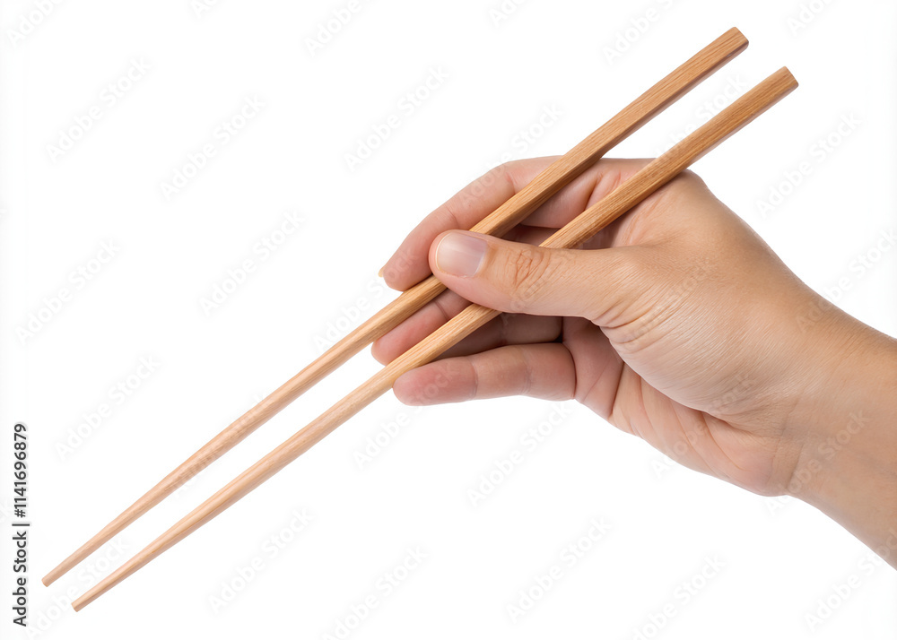 Hand holding chopsticks, cut out. on isolated white background, Clipping path Hand holding chopsticks, cut out. on isolated white background, Clipping path
