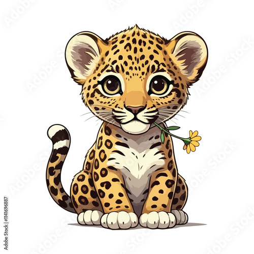 Leopard Sitting kawaii vector A leopard with the word cheetah on it illustration