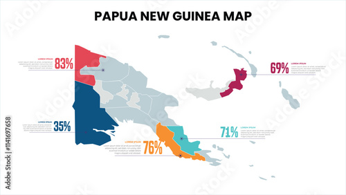 Papua New Guinea Modern Map Percentage Infographic Template Detailed infographic map