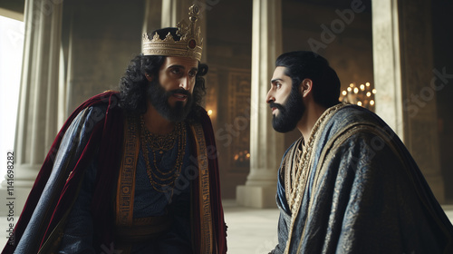 King David from the Bible talking with a messenger