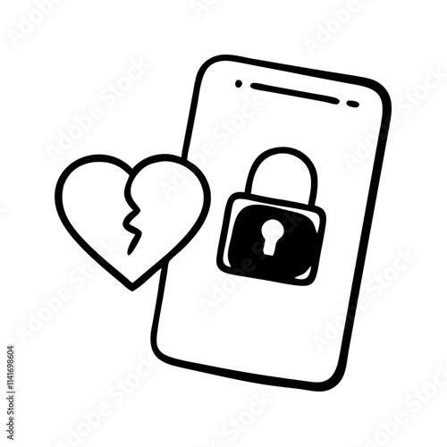 Smartphone with a broken heart and padlock symbolizing a blocked relationship