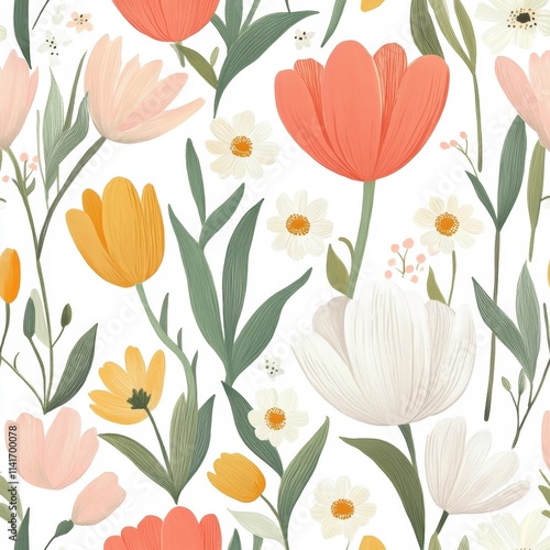 Wallpaper Mural Vibrant floral pattern design nature scene digital artwork bright colors aesthetic viewpoint botanical concept Torontodigital.ca