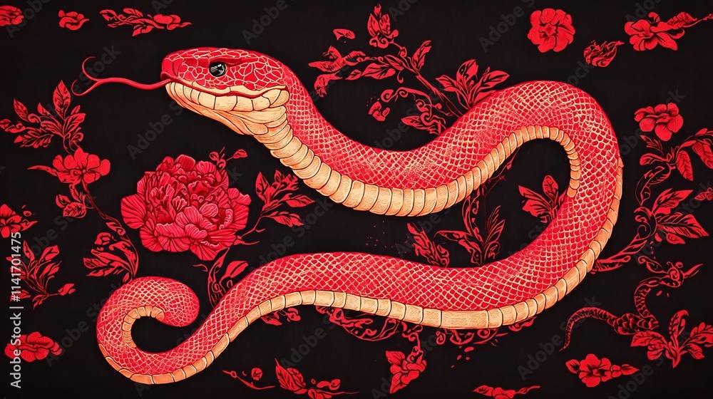 Obraz premium Grand Red Snake Silk Tapestry Design