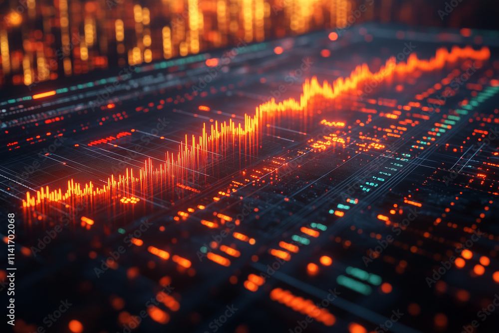 Futuristische 3D-Datenvisualisierung von Marktanalysen und Finanzstatistiken Futuristische 3D-Datenvisualisierung von Marktanalysen und Finanzstatistiken