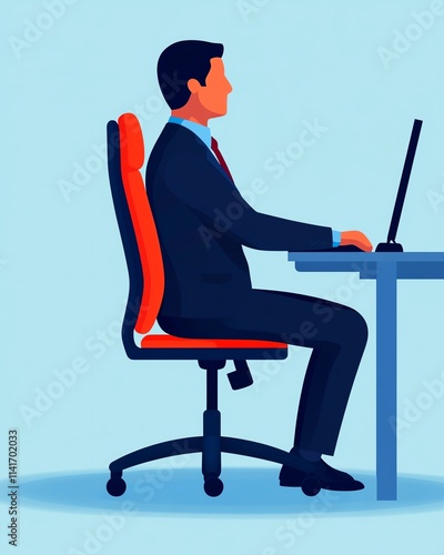 Man sitting correctly at office desk