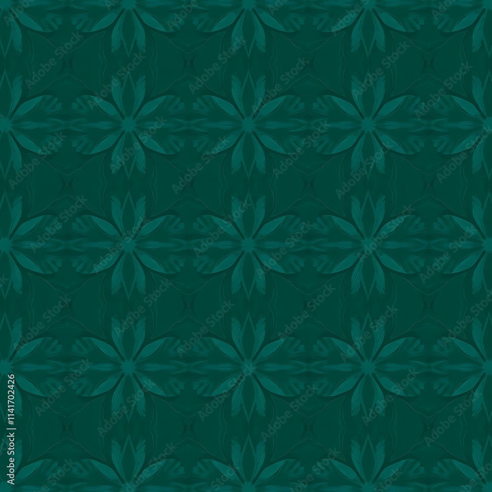 Fototapeta premium Emerald Green Floral Pattern: A sophisticated and seamless teal green floral pattern, perfect for backgrounds, textiles, and design projects.