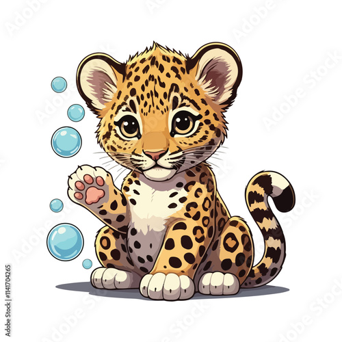 Leopard Sitting kawaii vector A leopard with the word cheetah on it illustration photo