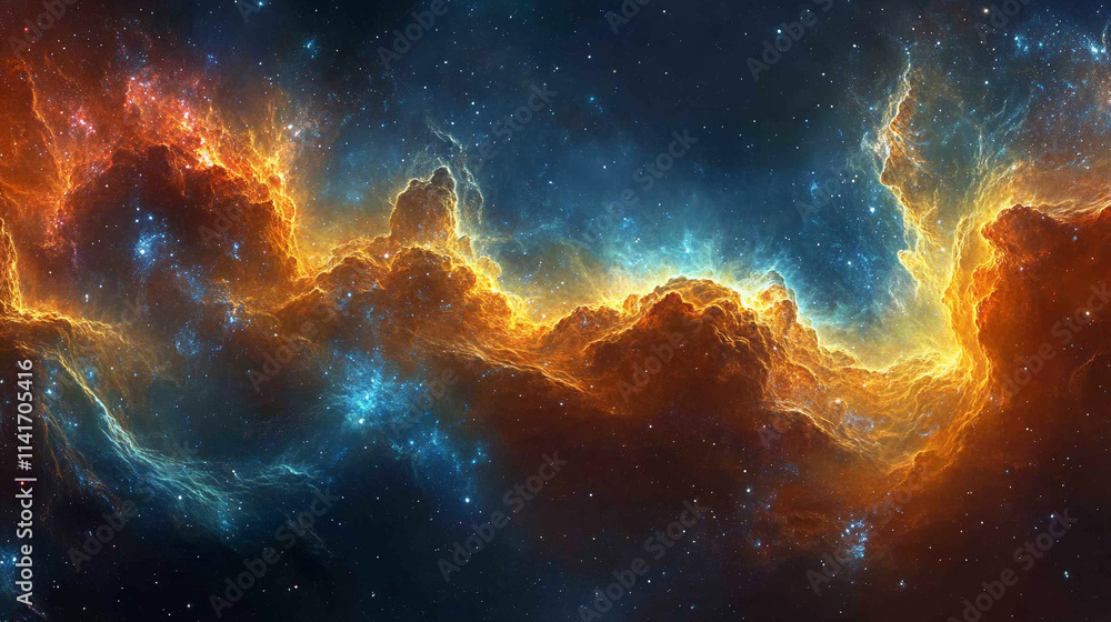 Fototapeta premium mesmerizing nebula and swirling galaxies form an abstract cosmic landscape, symbolizing creation, mystery, infinite potential, and the chaotic yet harmonious nature of the universe