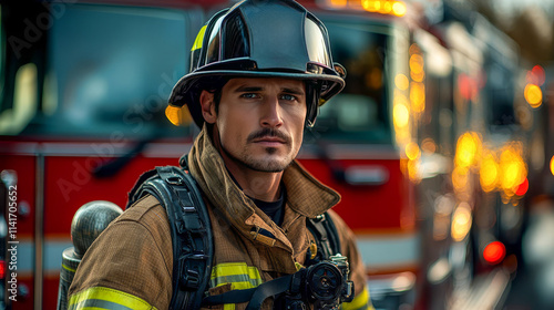 An American firefighter in full gear