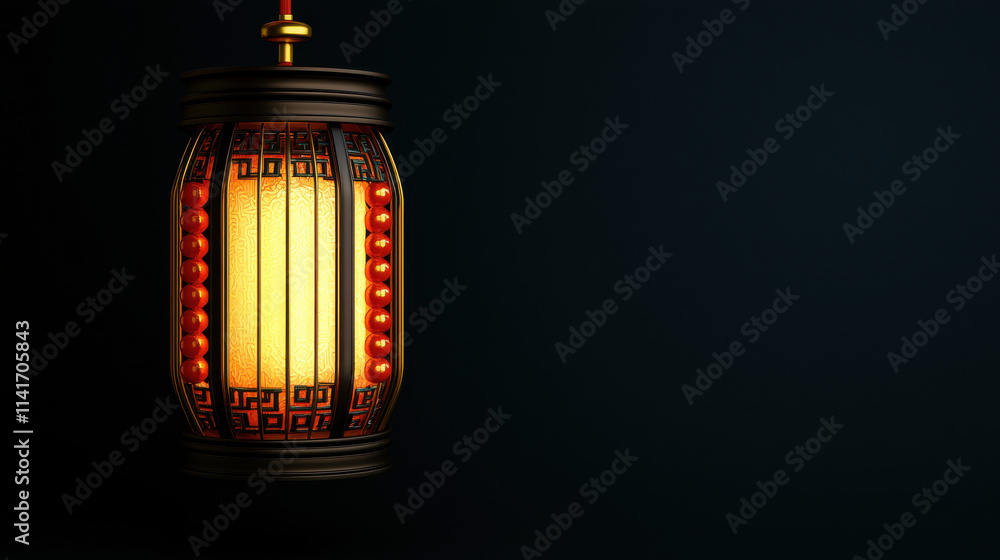 Traditional Chinese lantern with intricate design glowing warmly Traditional Chinese lantern with intricate design glowing warmly