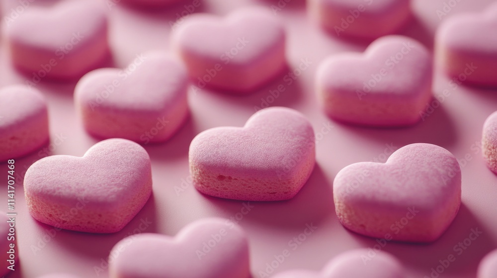 a close up of a bunch of pink heart shaped cookies a close up of a bunch of pink heart shaped cookies