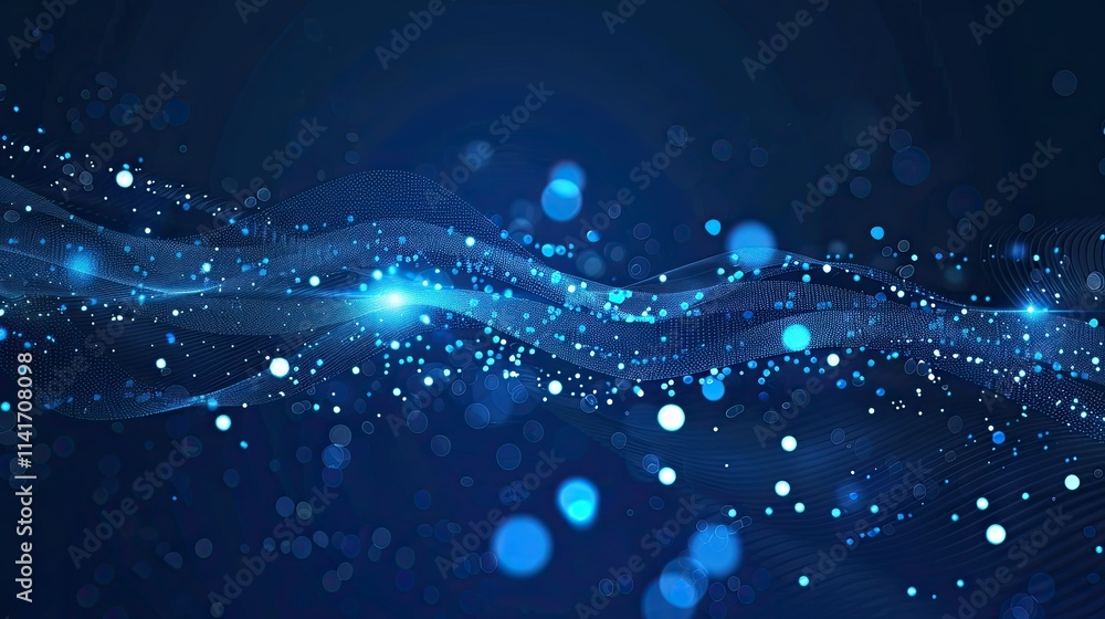 Abstract blue wave pattern with glowing particles and light effects. Abstract blue wave pattern with glowing particles and light effects.