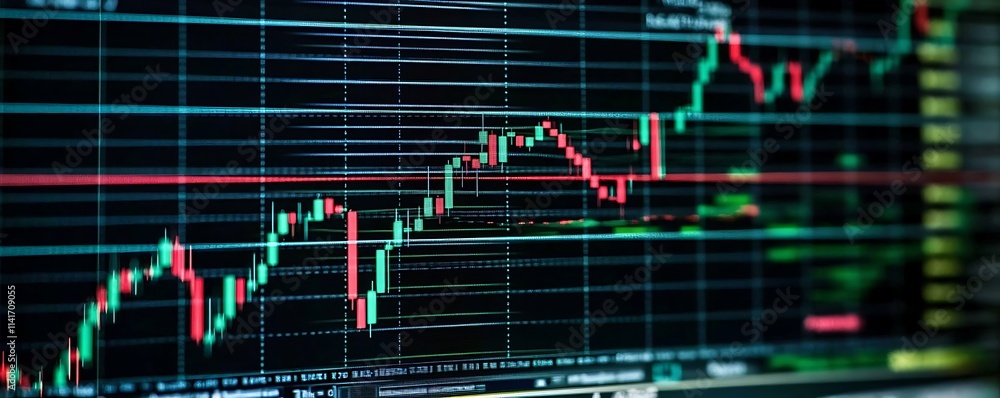 Fototapeta premium Stock market chart analysis with increasing financial data on digital screen 