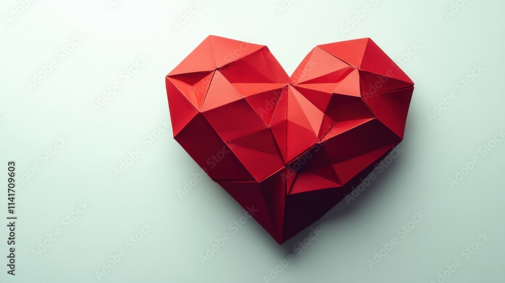 a red origami heart on a white surface a red origami heart on a white surface