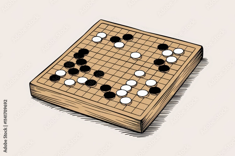 A Go board game in progress shows black and white stones A Go board game in progress shows black and white stones