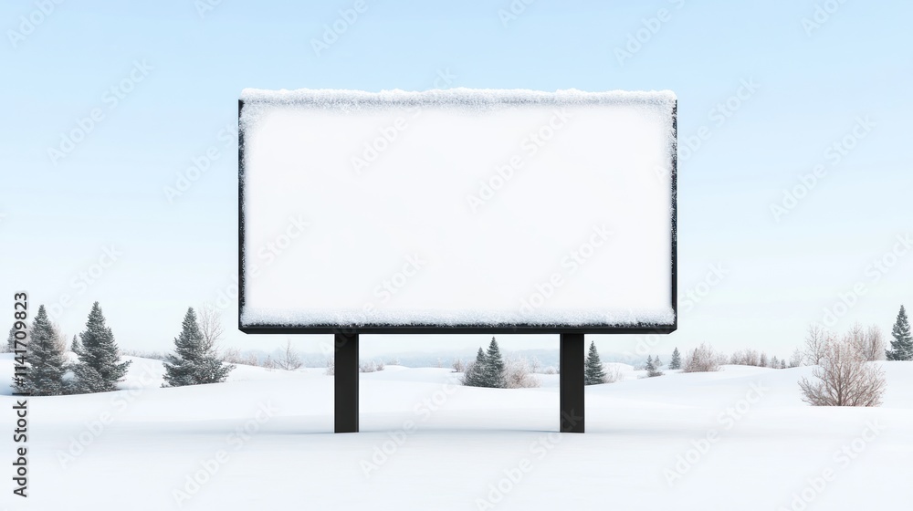 Obraz premium A blank billboard in a snowy landscape, ready for advertisement.