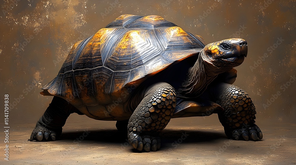 A large tortoise is standing on a sandy surface A large tortoise is standing on a sandy surface