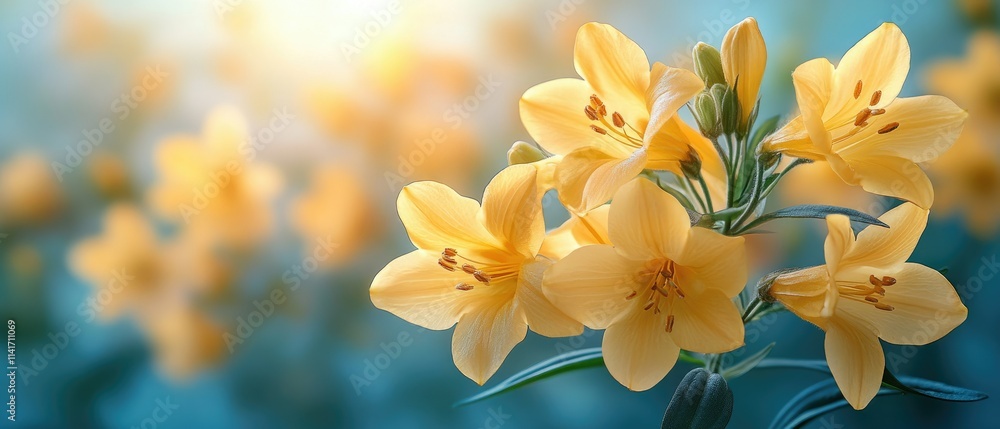 Obraz premium A close-up of vibrant yellow lilies against a soft blurred background.