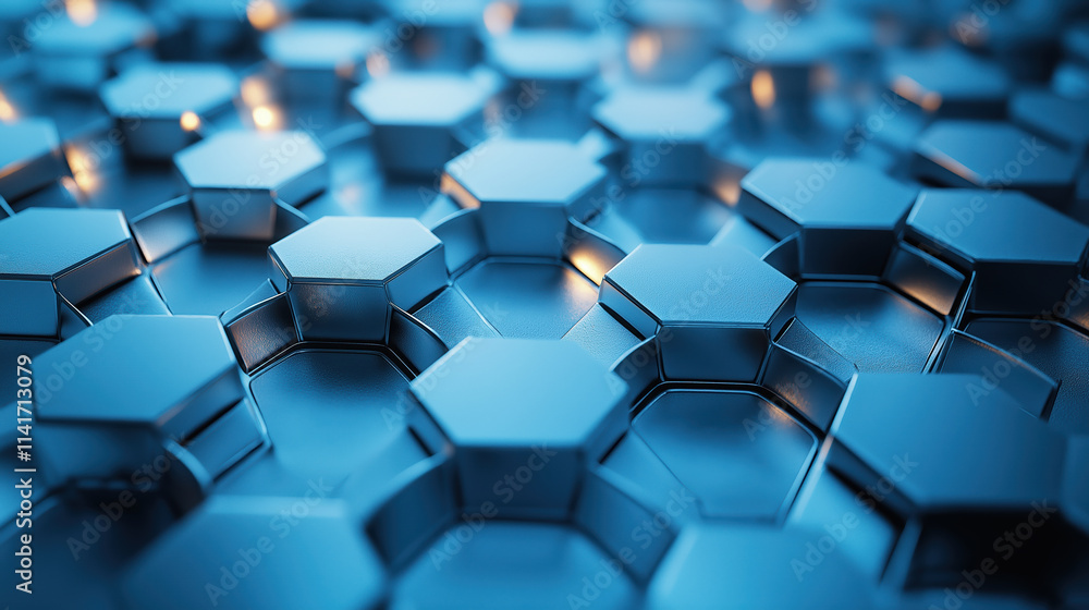 Geometric hexagonal pattern in futuristic blue metallic design Geometric hexagonal pattern in futuristic blue metallic design