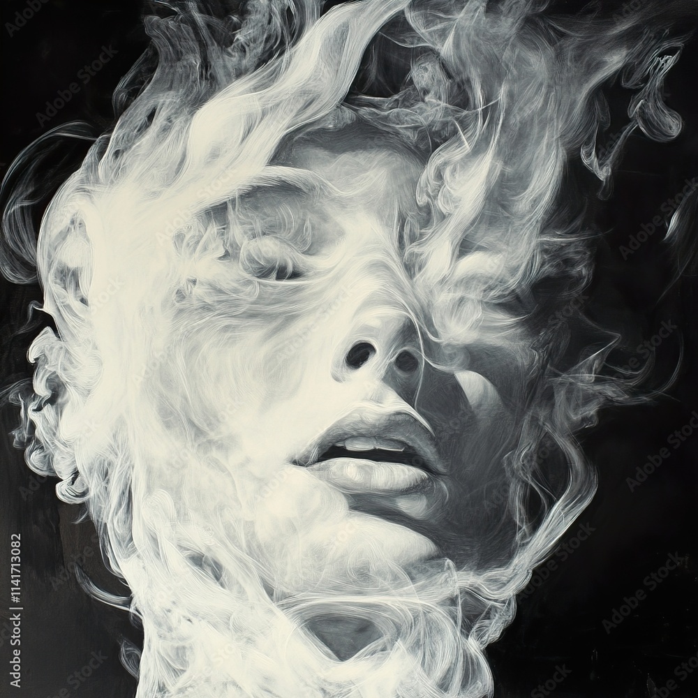 Enigmatic Smoke Portrait: A Black and White Masterpiece Enigmatic Smoke Portrait: A Black and White Masterpiece