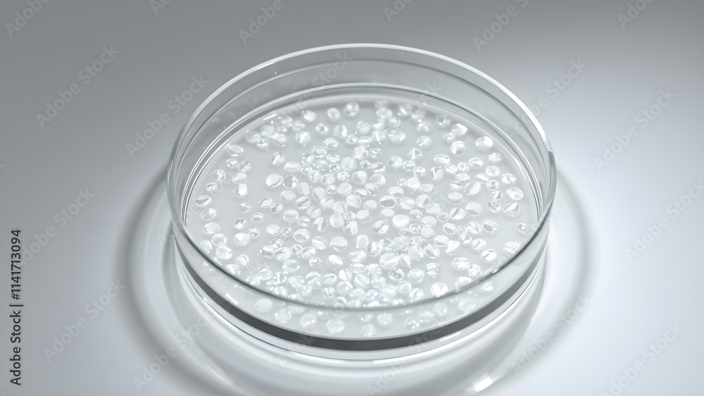 Macro shot of microplastics composition inside a lab petri dish. Concept of plastic pollution with nanoplastics. Macro shot of microplastics composition inside a lab petri dish. Concept of plastic pollution with nanoplastics.