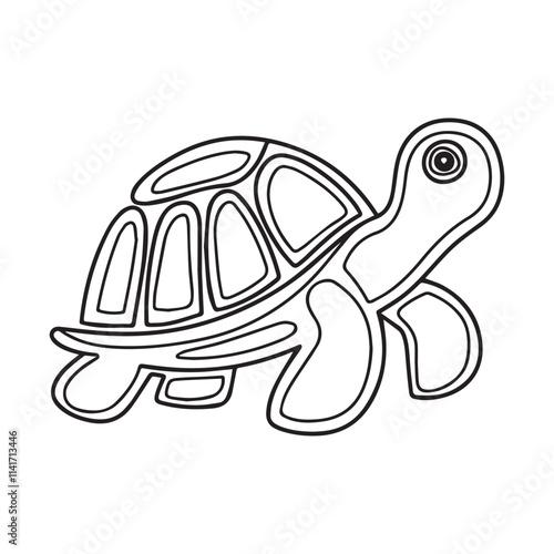 Coloring page of cartoon cute happy turtle for design element. Vector illustration of funny sea animal on a white background. Сhildren's coloring book with color example. photo