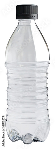 Ultra-Realistic UHD Photo of a Plastic Water Bottle: Side View with Clear Contours, High Contrast, and Lifeslike Accuracy on a Plain White Background. photo