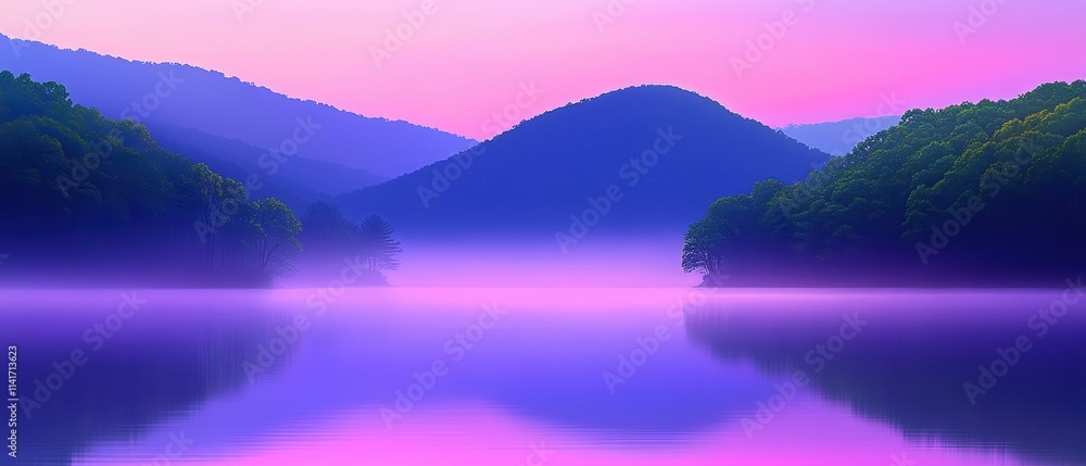 Beautiful lake with a purple sky in the background. Banner Beautiful lake with a purple sky in the background. Banner